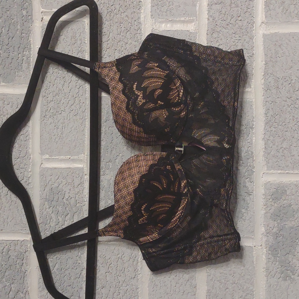 Adore Me Women's Black and Tan Sexy Corset Style Bra Adjustable Straps Size 32B